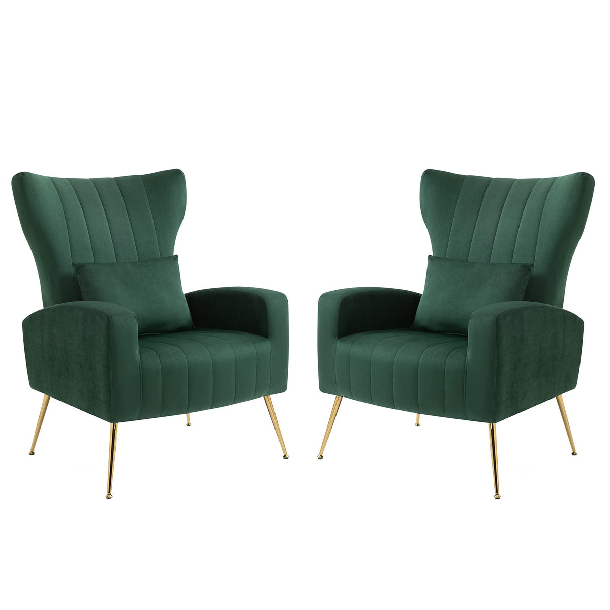 Green Velvet Accent Chairs Set of 2 with Lumbar Pillow Z698173