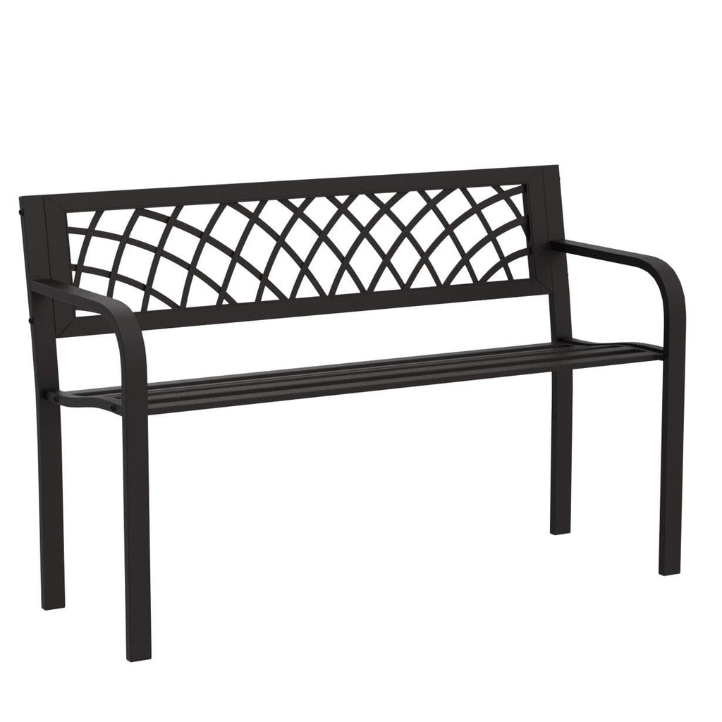 Black Metal Outdoor Patio Bench with Armrests A285