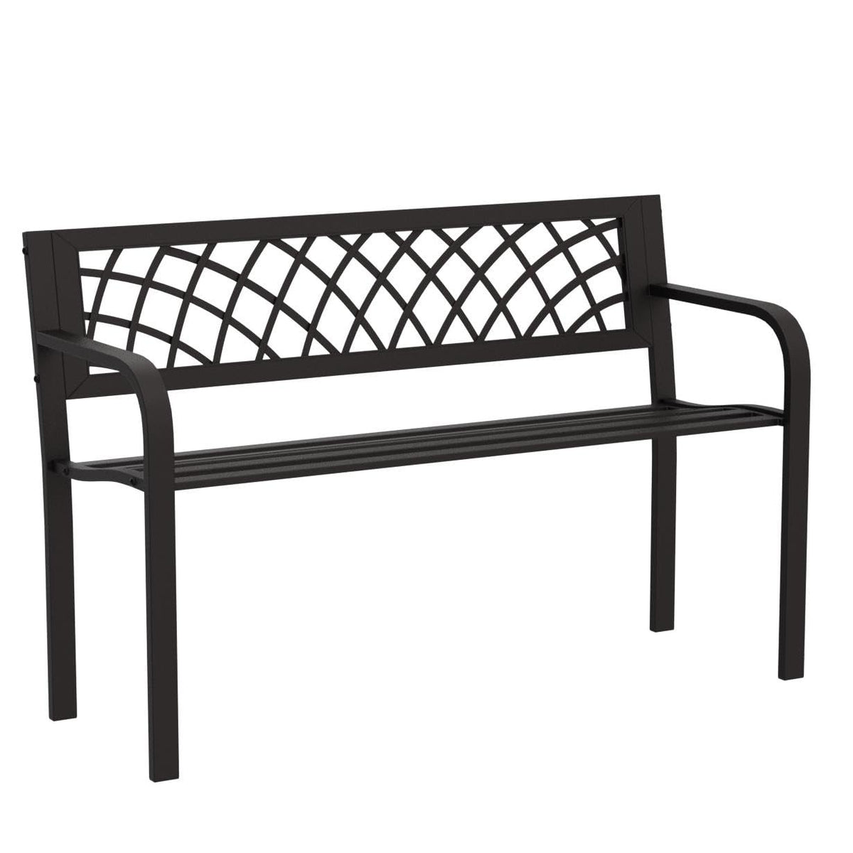 Black Metal Outdoor Patio Bench with Armrests A285