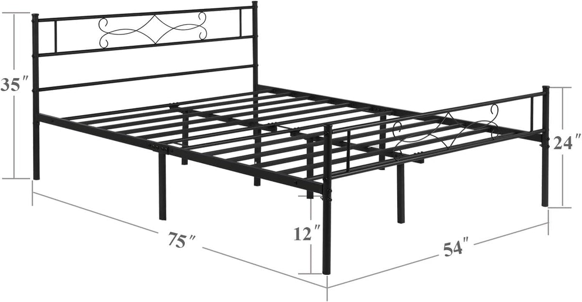 14" Full Size Metal Platform Bed Frame with Headboard Y880998
