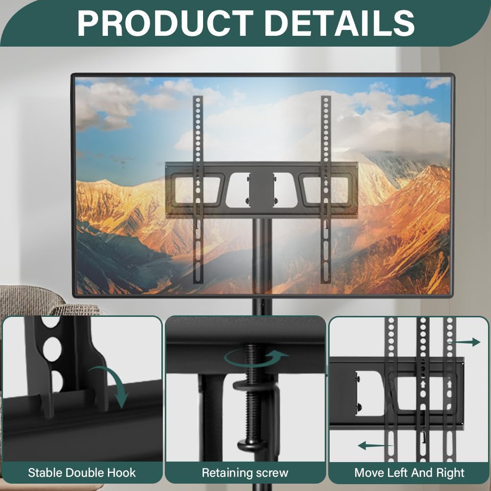 Rolling TV Stand with Wheels for 32-55Inch Screens up to 55lbs Black H33953