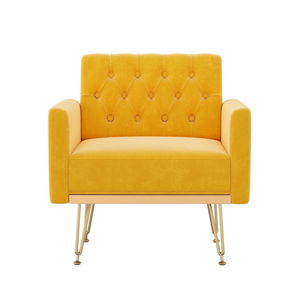 Orange-Yellow Velvet Single Sofa Chair with Gold Metal Legs E782961