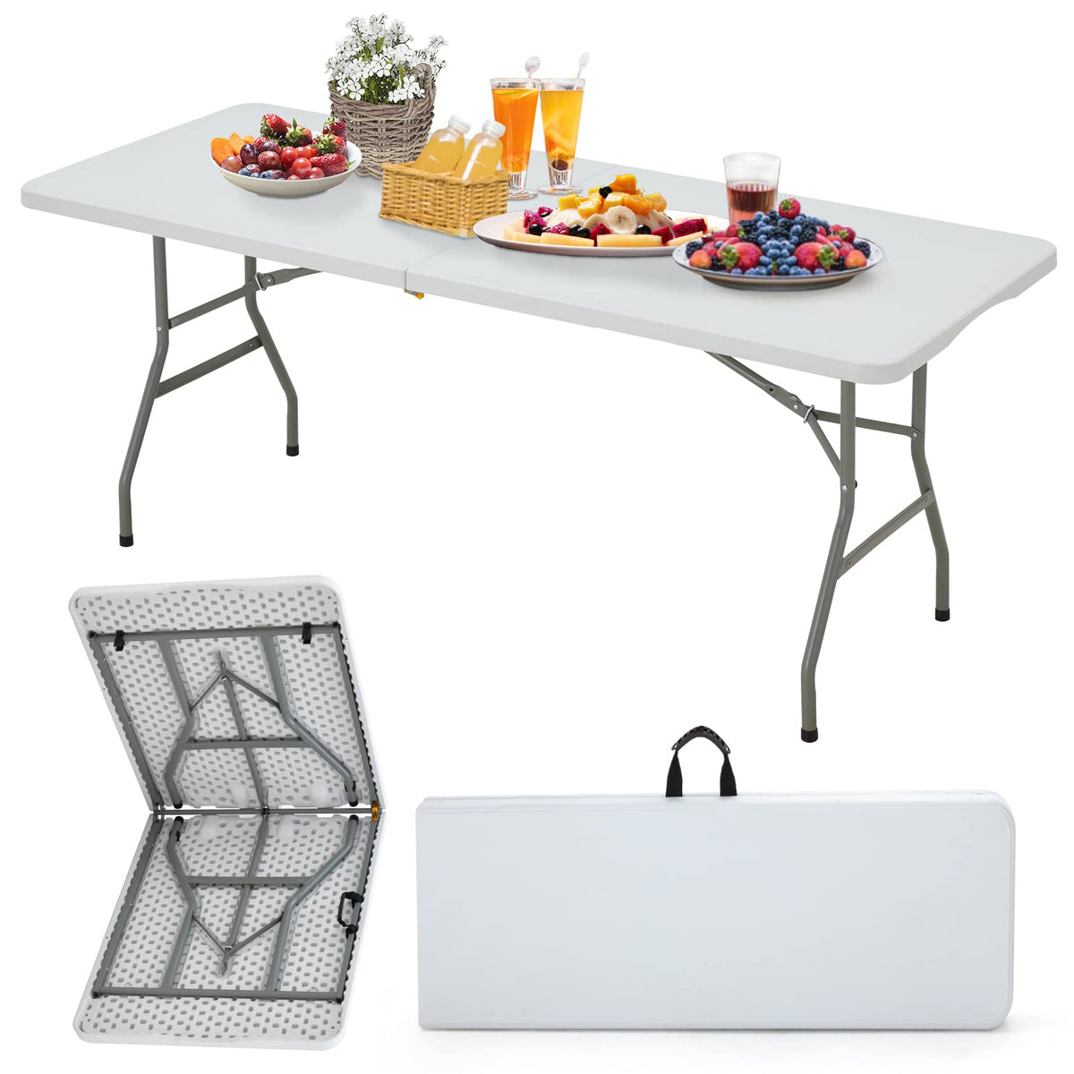 6FT White Plastic Folding Table with Carrying Handle R518
