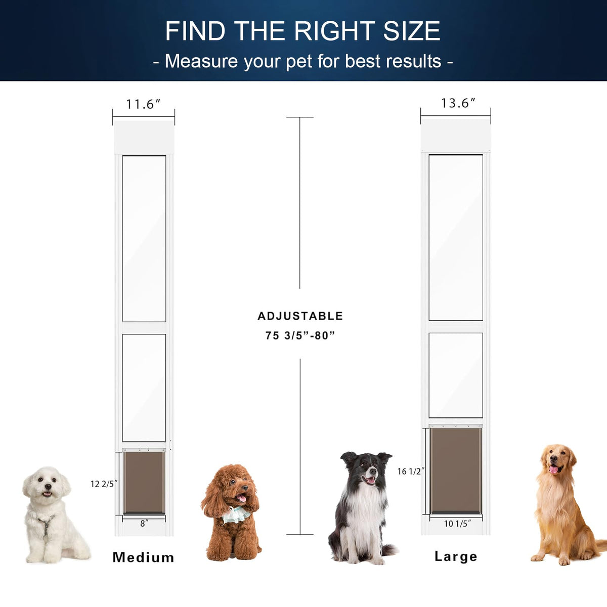 Adjustable Height Aluminum Frame Sliding Glass Door Dog Door M5031