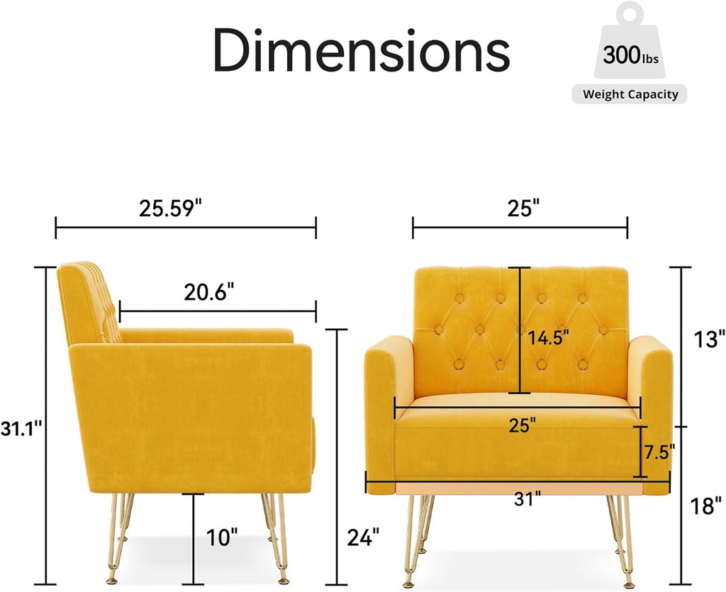 Orange-Yellow Velvet Single Sofa Chair with Gold Metal Legs E782961