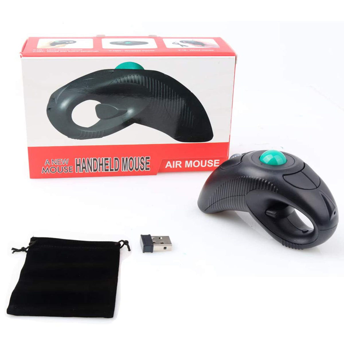Wireless 2.4G USB Ergonomic Trackball Handheld Finger Mouse Y44507