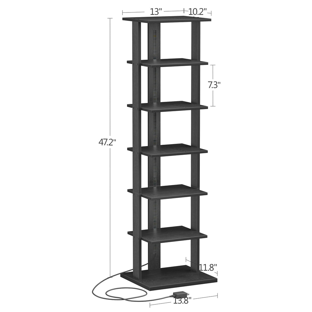 Black 7-Tier Narrow Bookshelf with LED Lights M697