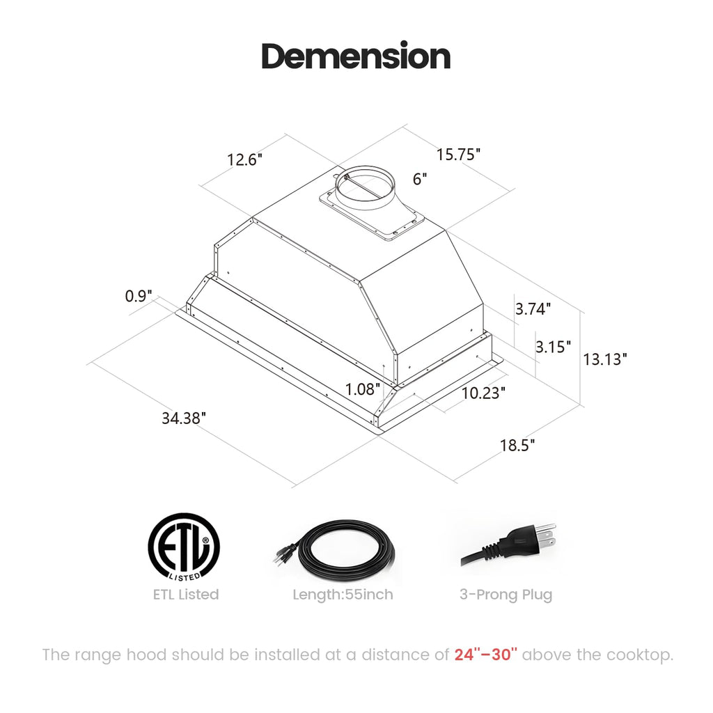 36 Inch 900 CFM Range Hood Insert G223