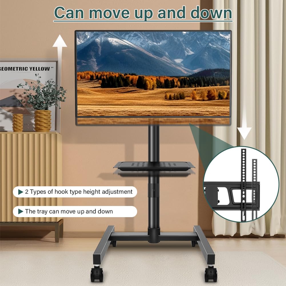 Rolling TV Stand with Wheels for 32-55Inch Screens up to 55lbs Black H33953