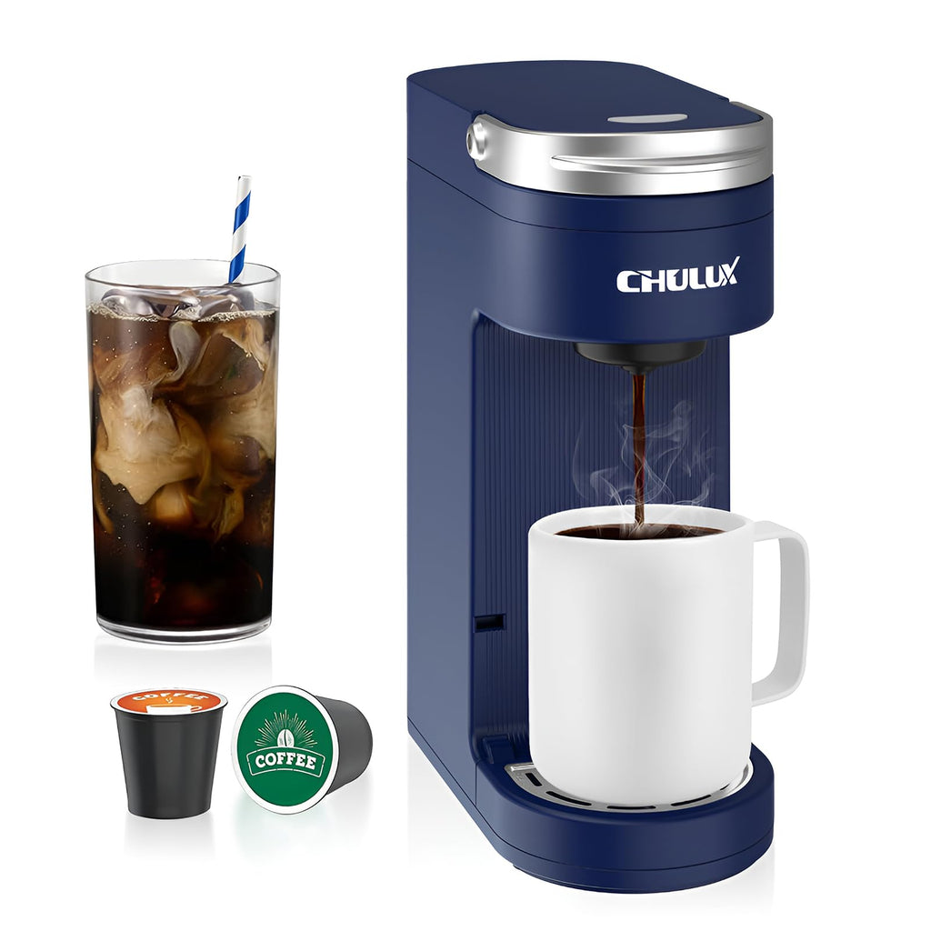 Slim Single Serve Coffee Maker with 6 to 12oz Brew Sizes, Navy Blue E95769