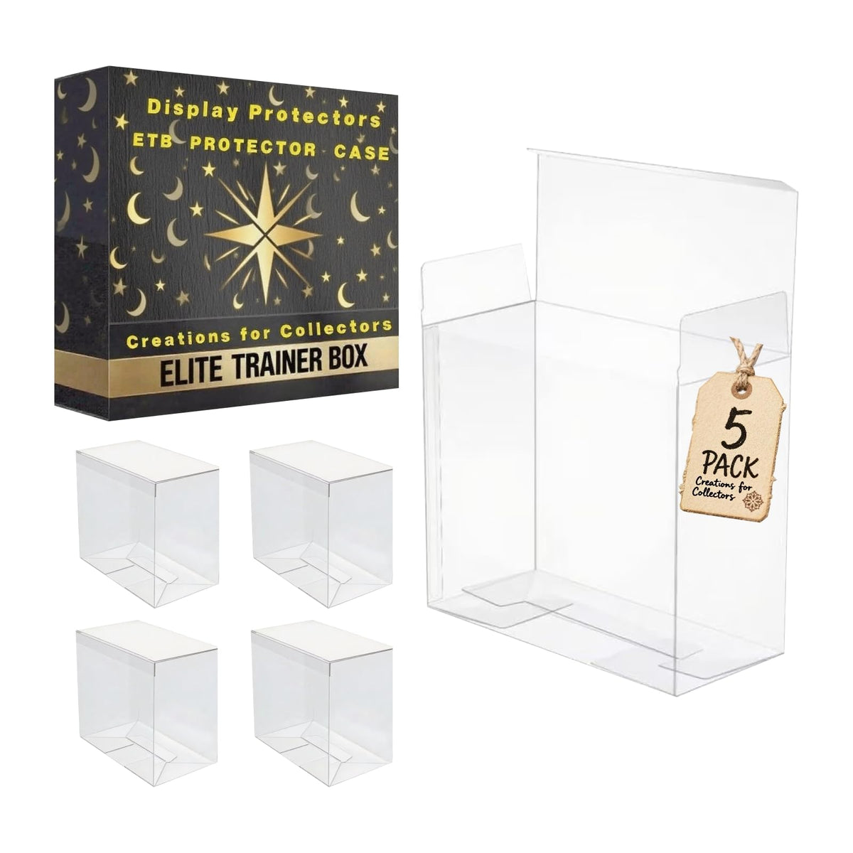 5 Pack 0.5mm Thick Crystal Clear PET Plastic Stackable Display Case S55069
