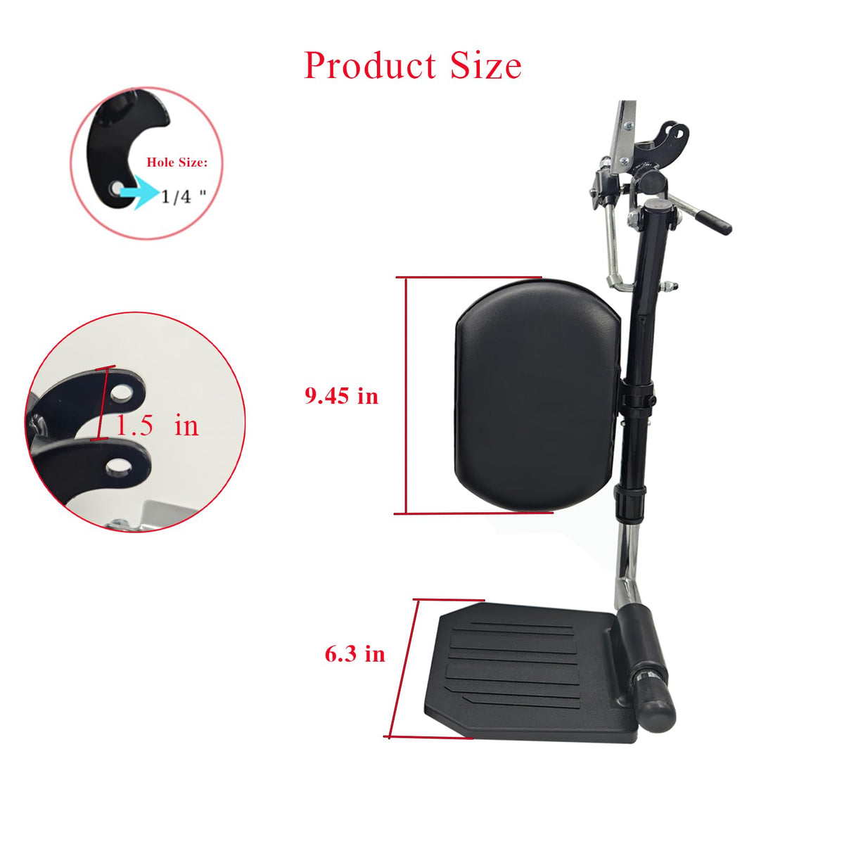 Black Padded Wheelchair Legrest Assembly E119