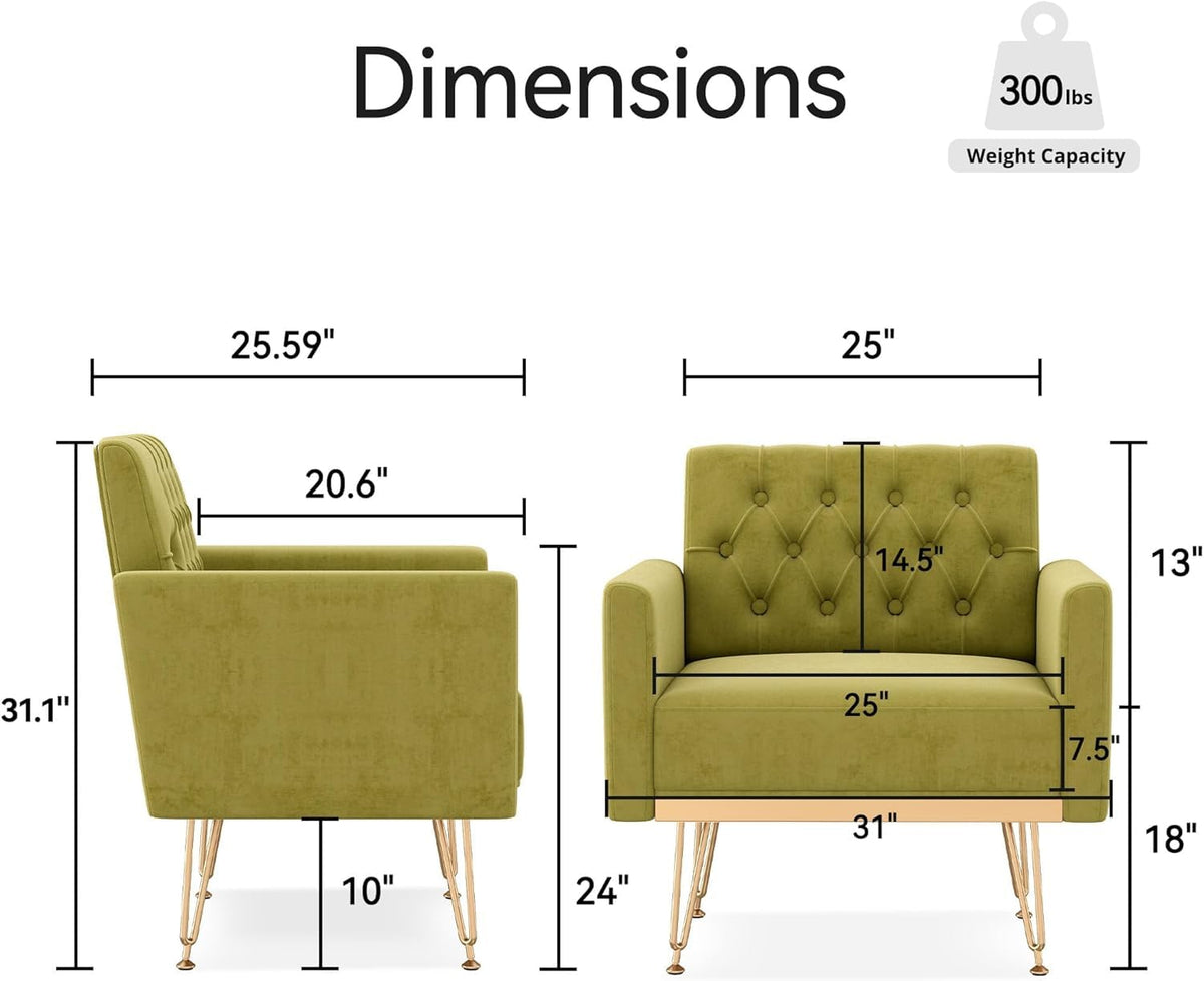 Green Velvet Accent Chair with Arm J992821