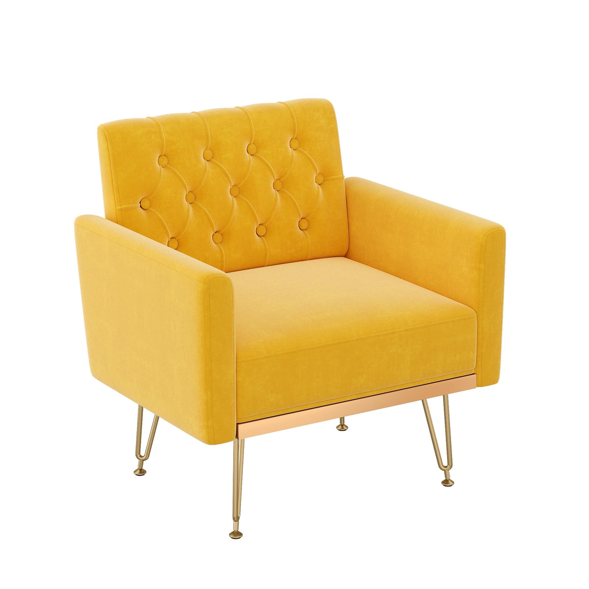 Orange-Yellow Velvet Single Sofa Chair with Gold Metal Legs E782961