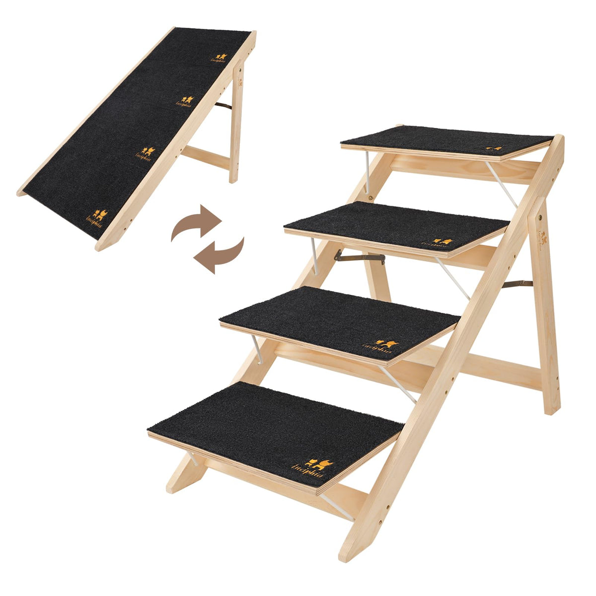 Wooden 4-Step Foldable Anti-Slip Dog Stairs R314