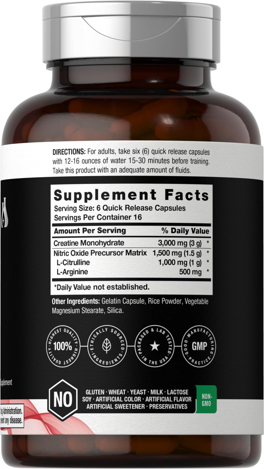 Nitric Oxide Supplement with Creatine Monohydrate 100 Capsules J4350