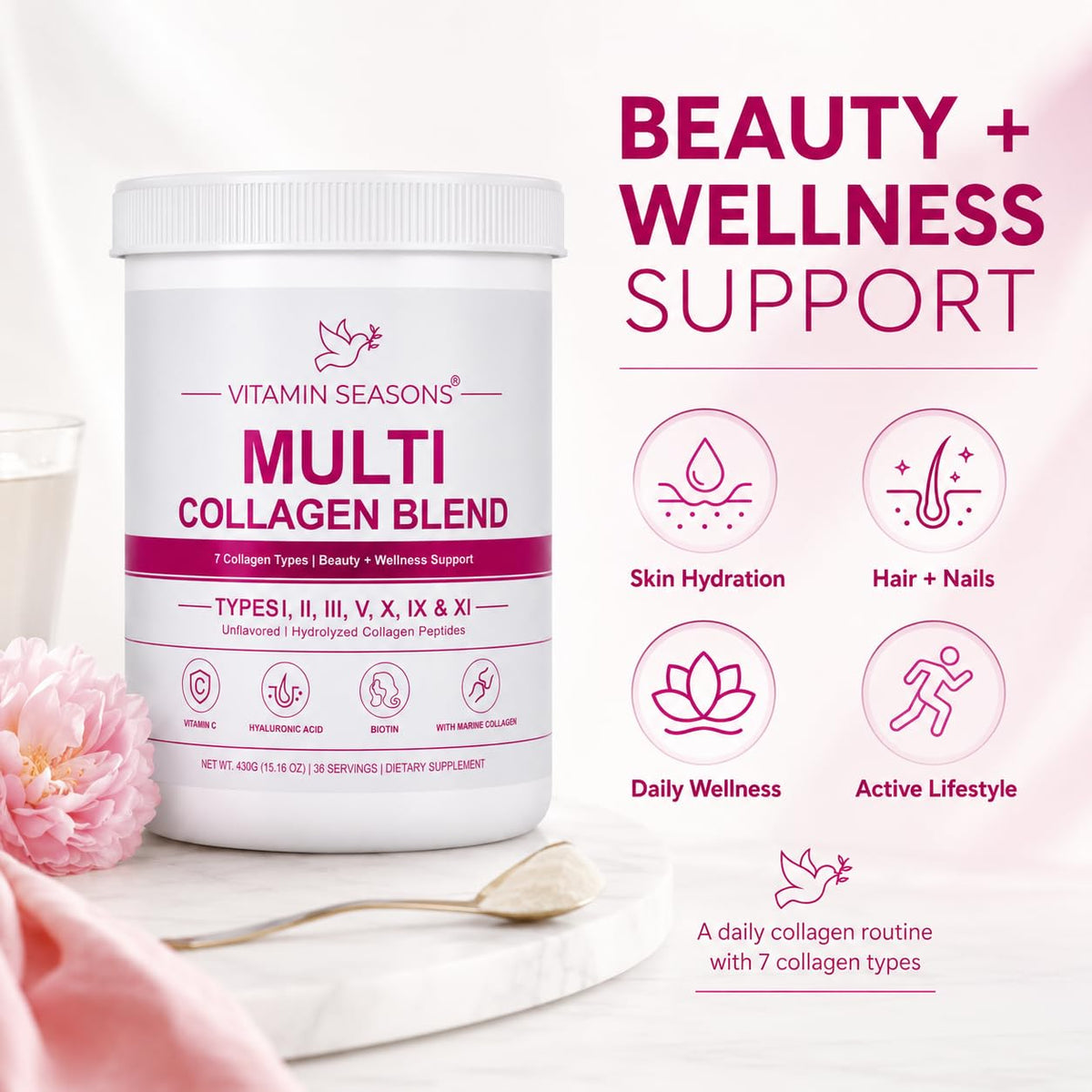Unflavored Hydrolyzed Collagen Peptides Powder 15.16 oz I70869