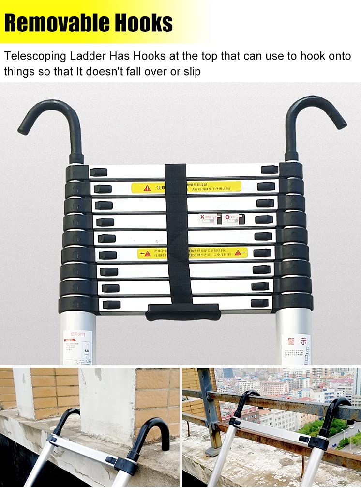 Telescopic Ladder 20ft/23ft/26ft Aluminum with Hook & Stabilizer Bar Z492