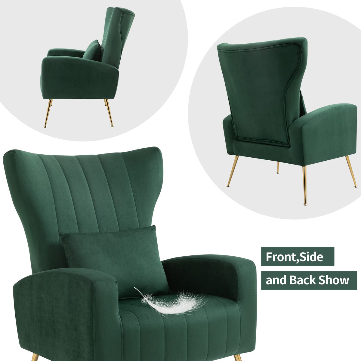 Green Velvet Accent Chairs Set of 2 with Lumbar Pillow Z698173