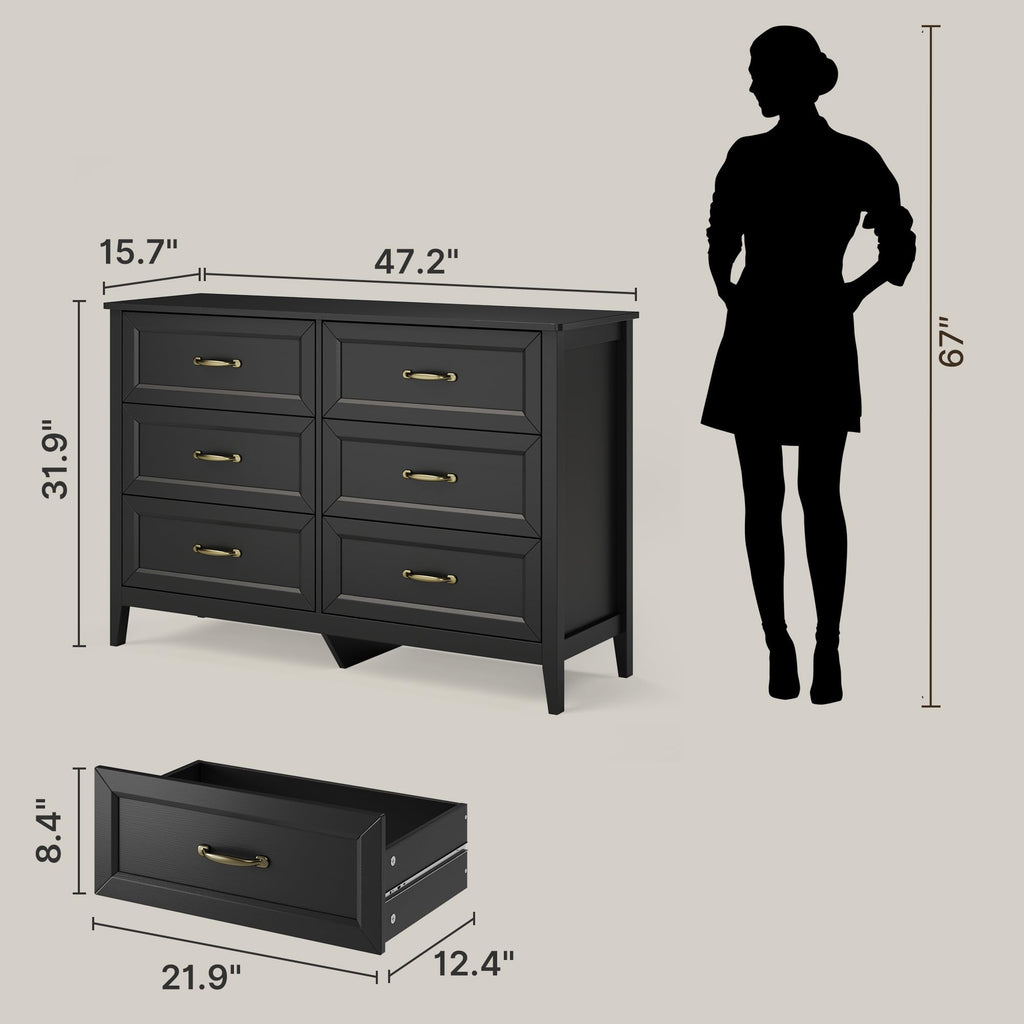 Black 6 Drawer Dresser J6111