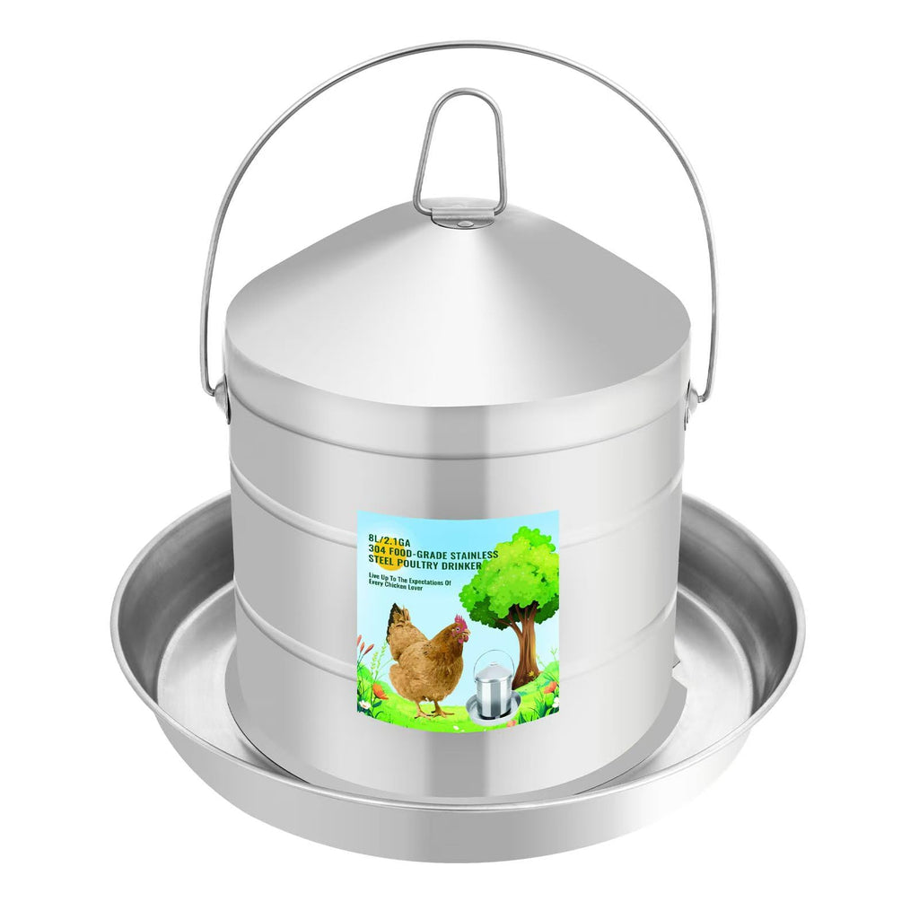304 Food Grade Stainless Steel Automatic Chicken Waterer 8L/2.1Gal D72768
