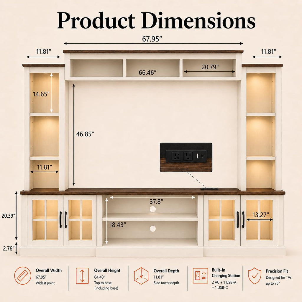 White TV Stand with Bookshelf Cabinet and Barn Doors X218