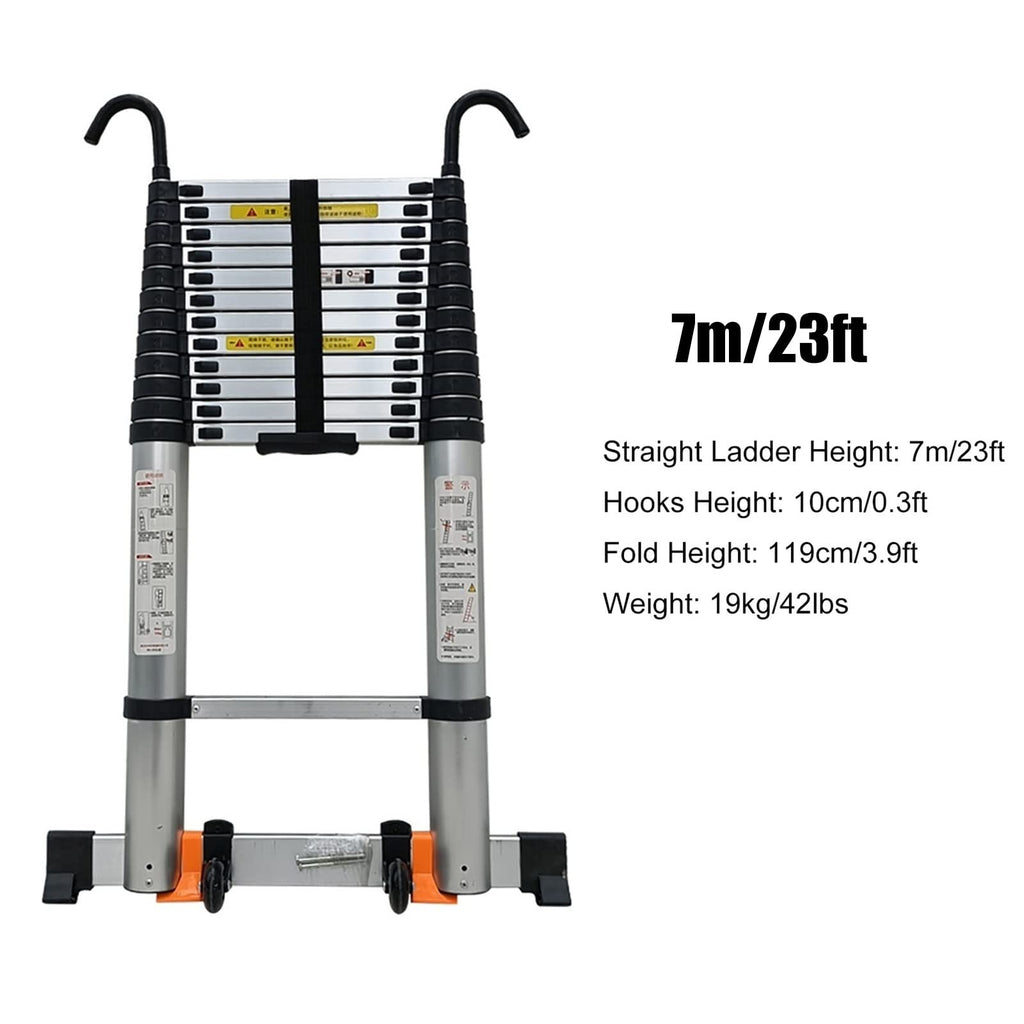 Telescopic Ladder 20ft/23ft/26ft Aluminum with Hook & Stabilizer Bar Z492