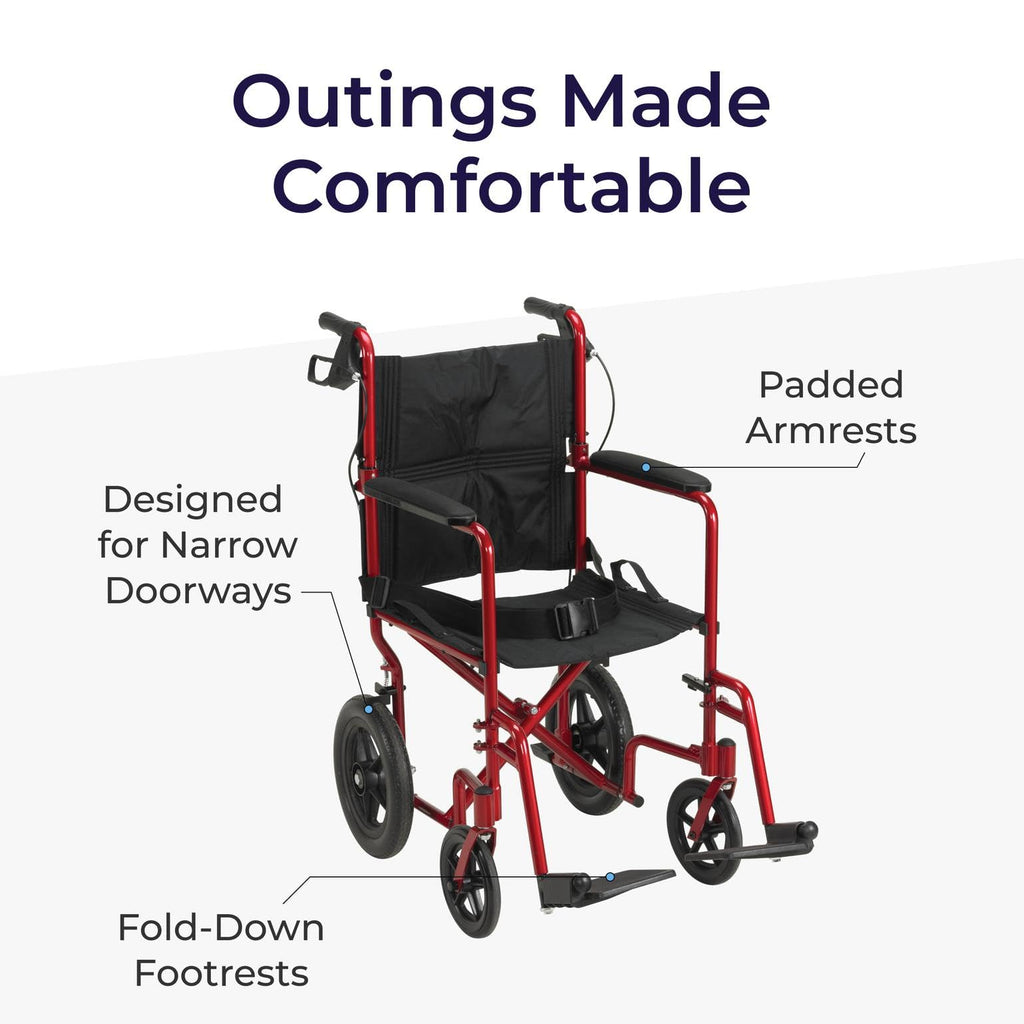 Red Transport Wheelchair with Hand Brakes K421532