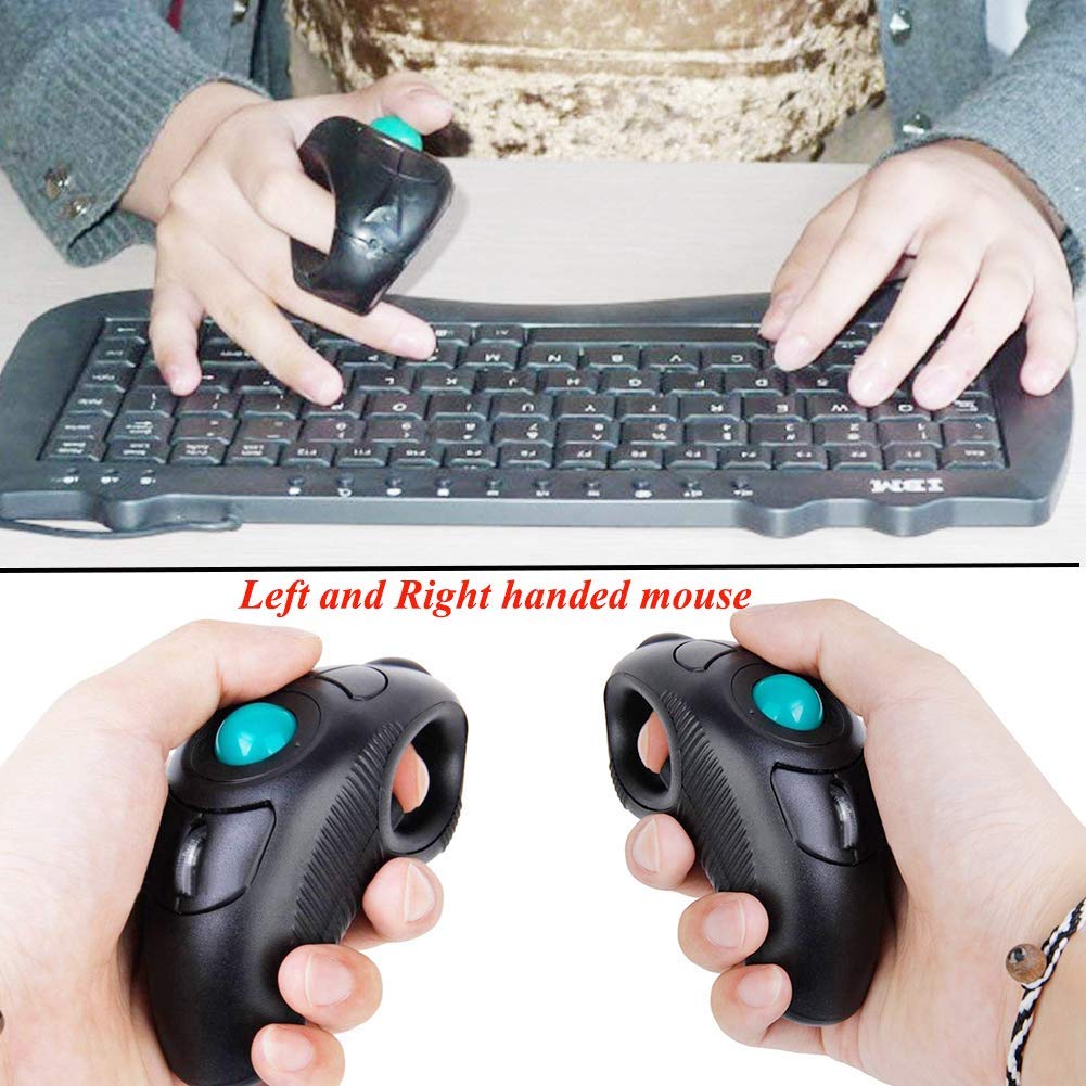 Wireless 2.4G USB Ergonomic Trackball Handheld Finger Mouse Y44507