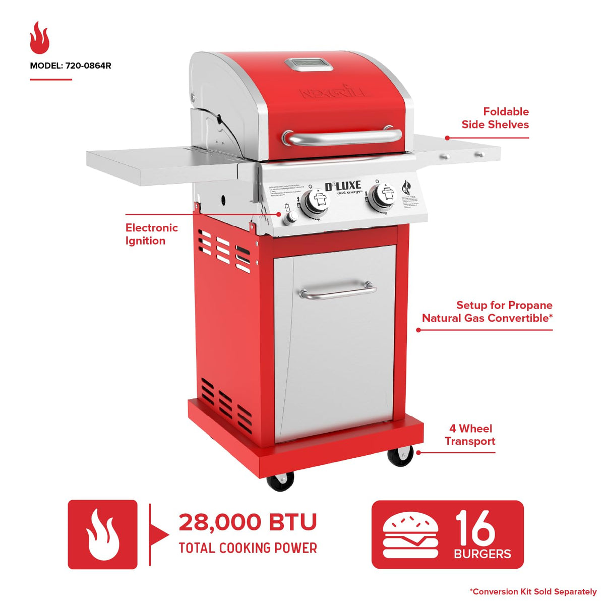 2 Burner Gas Grill with Foldable Shelves X948993