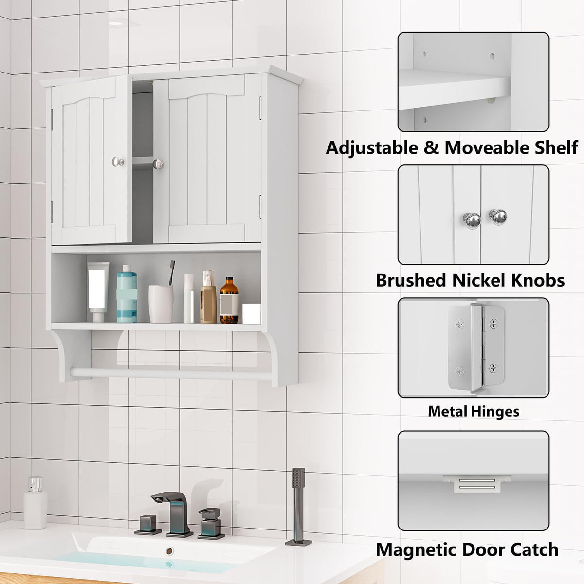 Wall Mount Bathroom Cabinet with 2 Doors and Open Shelf N708