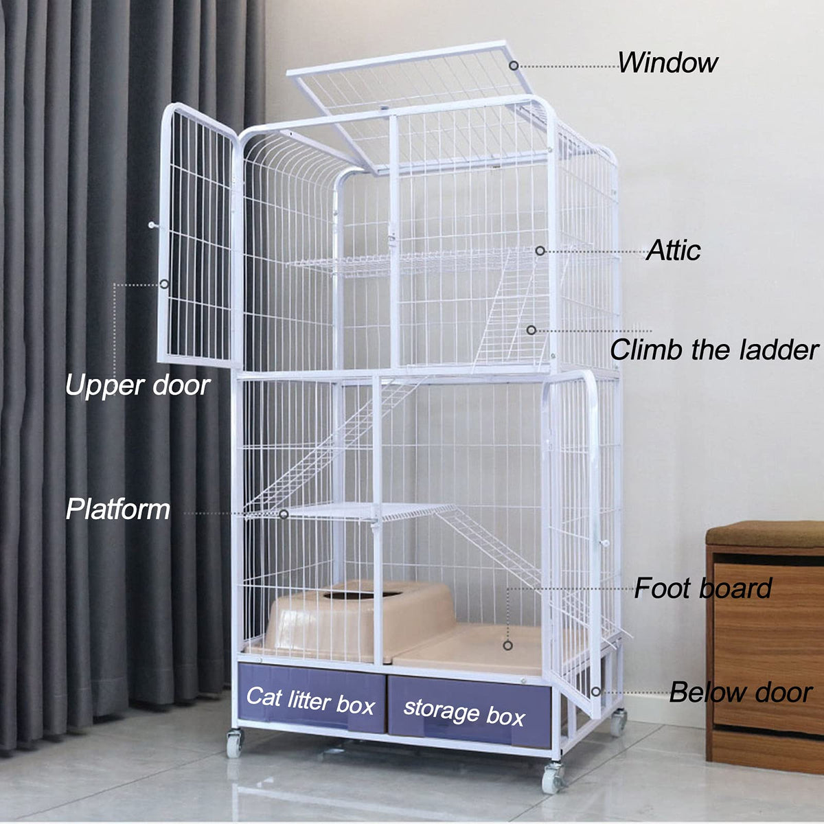 Black Folding Metal Cat Cage Dog Crate D3555
