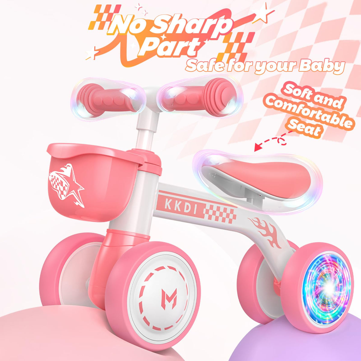 Pink Toddler Balance Bike with Silent Wheels U480