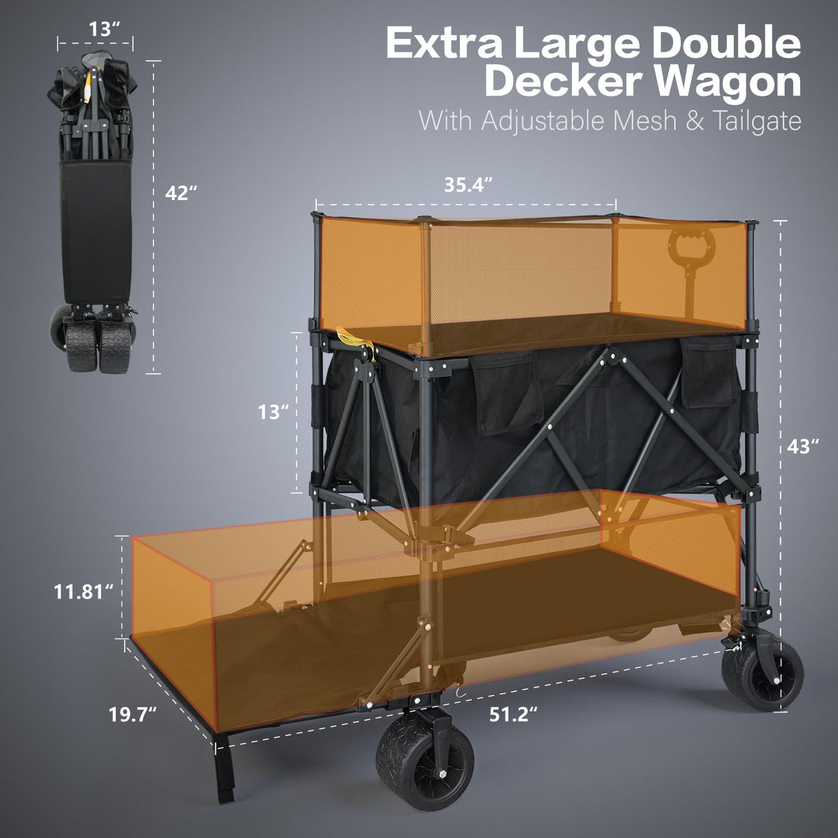 600L Foldable Collapsible Wagon Cart with Wheels S3190