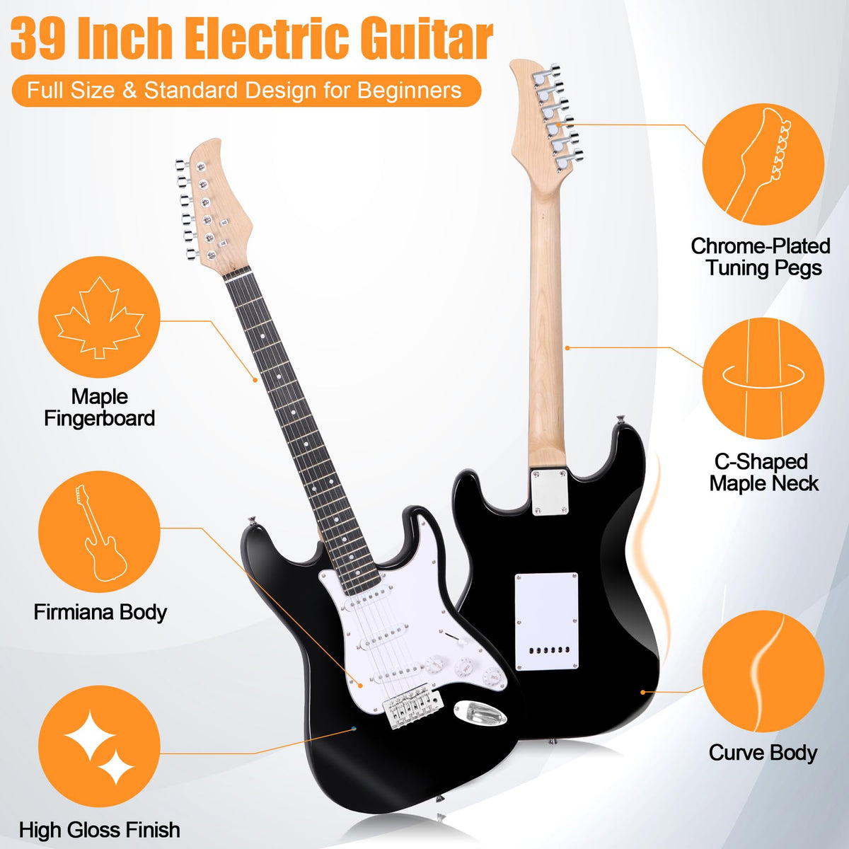 39 Inch Full Size Electric Guitar Kit with Strap, Amp, Case Bag and Strings I3672