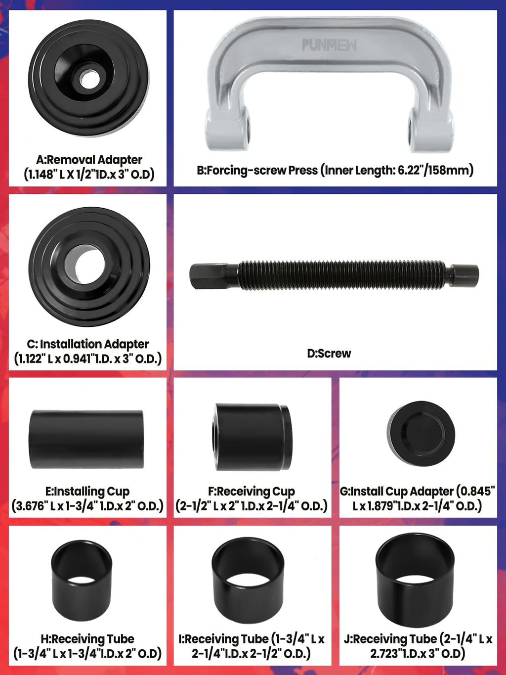 10 pcs Ball Joint Press & U Joint Removal Tool Kit with 4 * 4 Adapters T948