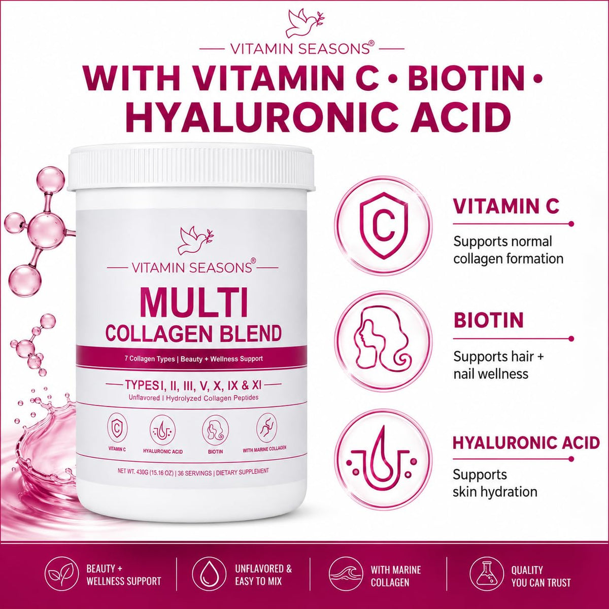 Unflavored Hydrolyzed Collagen Peptides Powder 15.16 oz I70869