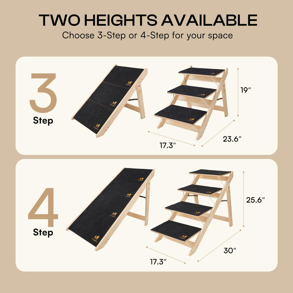 Wooden 4-Step Foldable Anti-Slip Dog Stairs R314