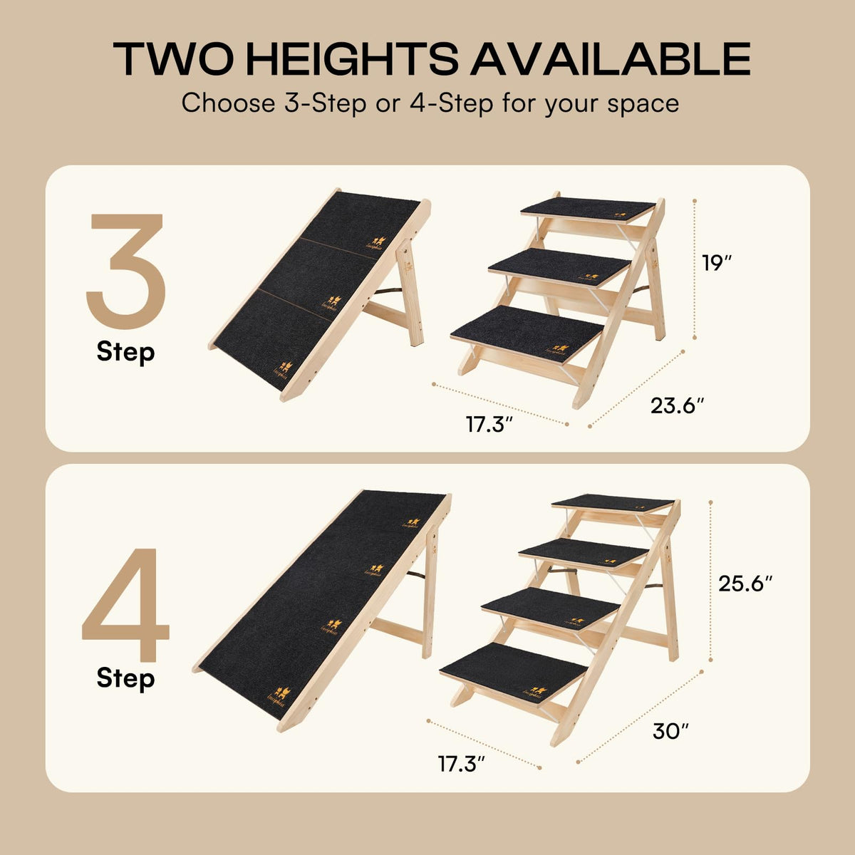 Wooden 4-Step Foldable Anti-Slip Dog Stairs R314