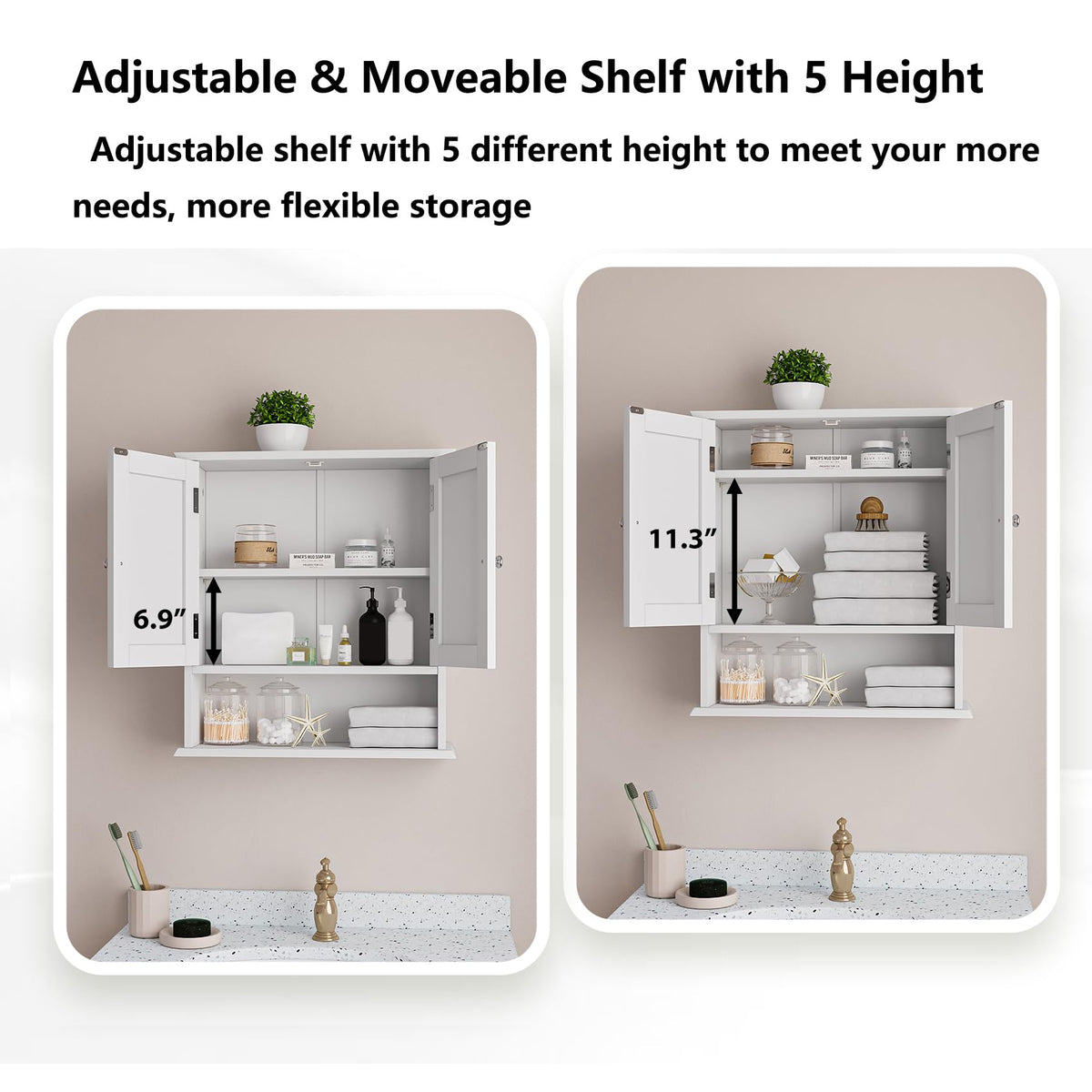 Wall Mount Bathroom Cabinet with 2 Doors and Open Shelf N708