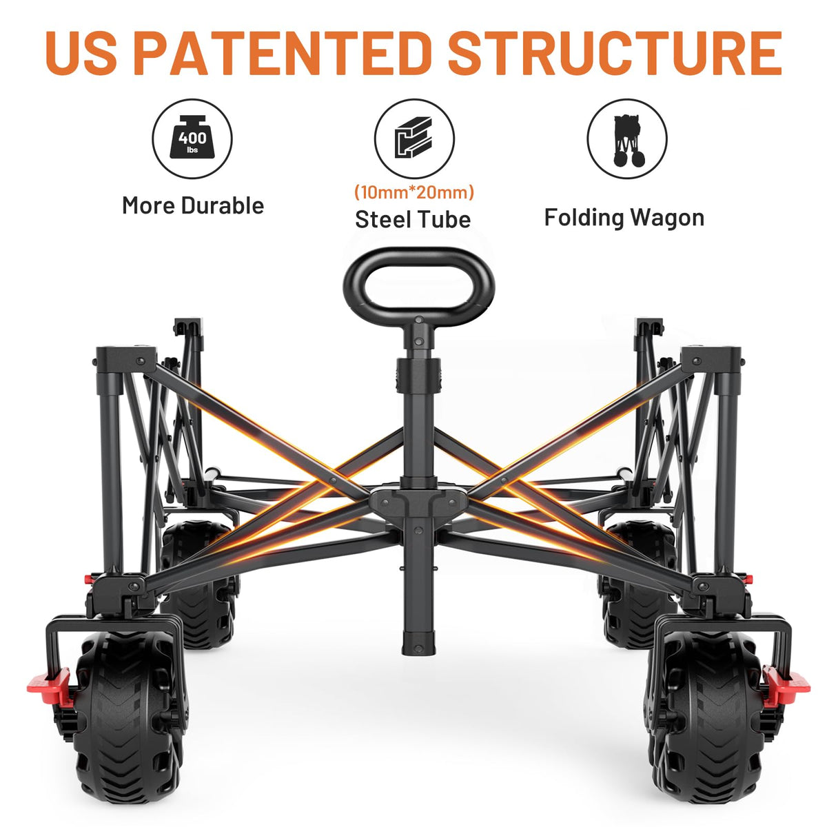 26" Extra Wide All Terrain Folding Wagon with Big Wheels, Cargo Net & Tailgate, 400lbs Heavy Duty Collapsible Cart, Black C88730