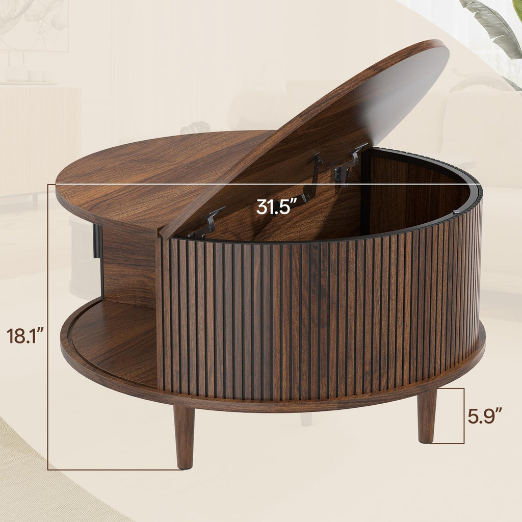 Round Coffee Table with Storage, 31.5", Walnut O28605