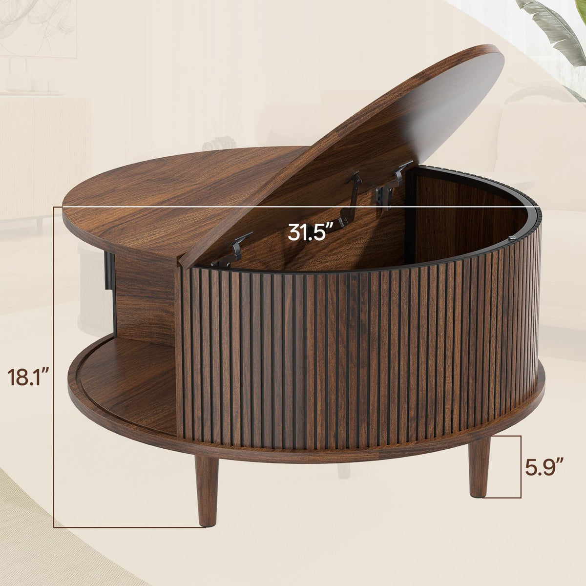 Round Coffee Table with Storage, 31.5", Walnut O28605