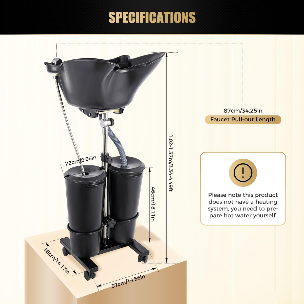 Portable Shampoo Basin with 2 Buckets, Height Adjustable Y805