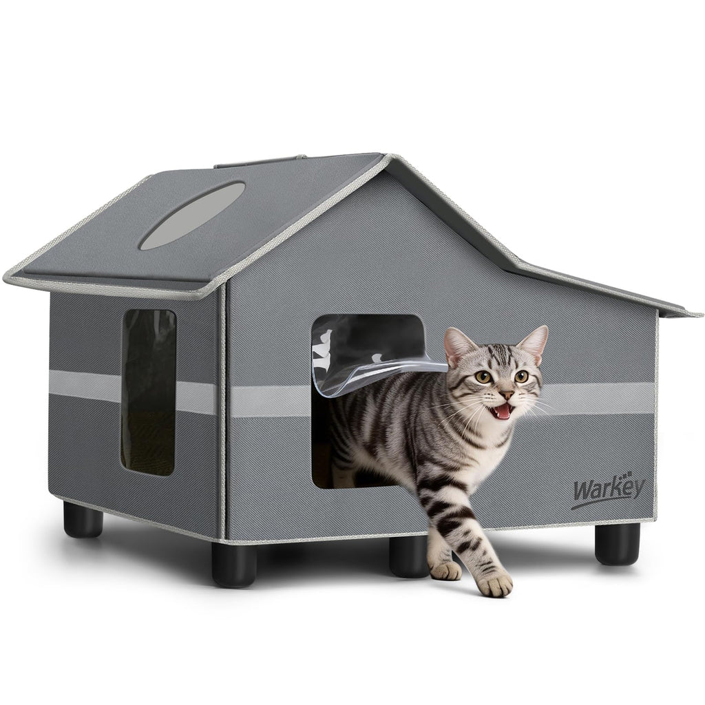 Weatherproof Insulated Outdoor Cat House with Cozy Mat Q418928