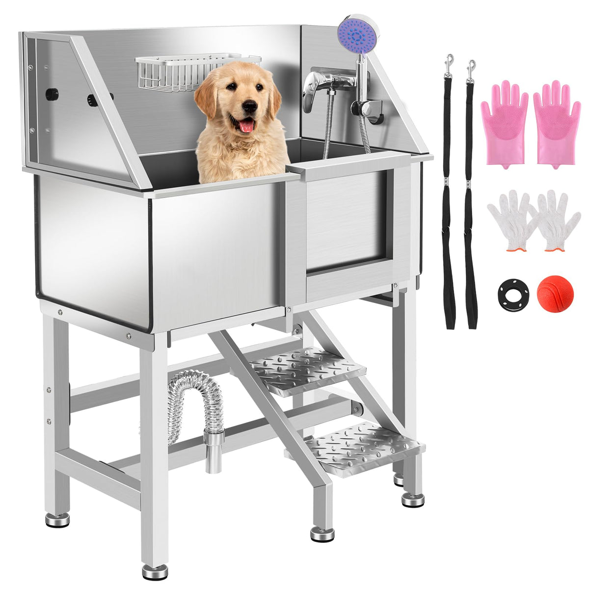 Stainless Steel Dog Washing Station with Stairs I60712