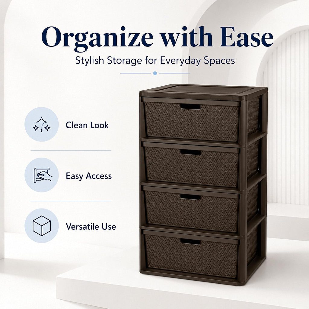 4 Drawer Brown Plastic Storage Tower R6881