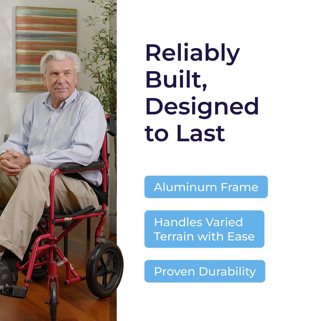 Red Transport Wheelchair with Hand Brakes K421532