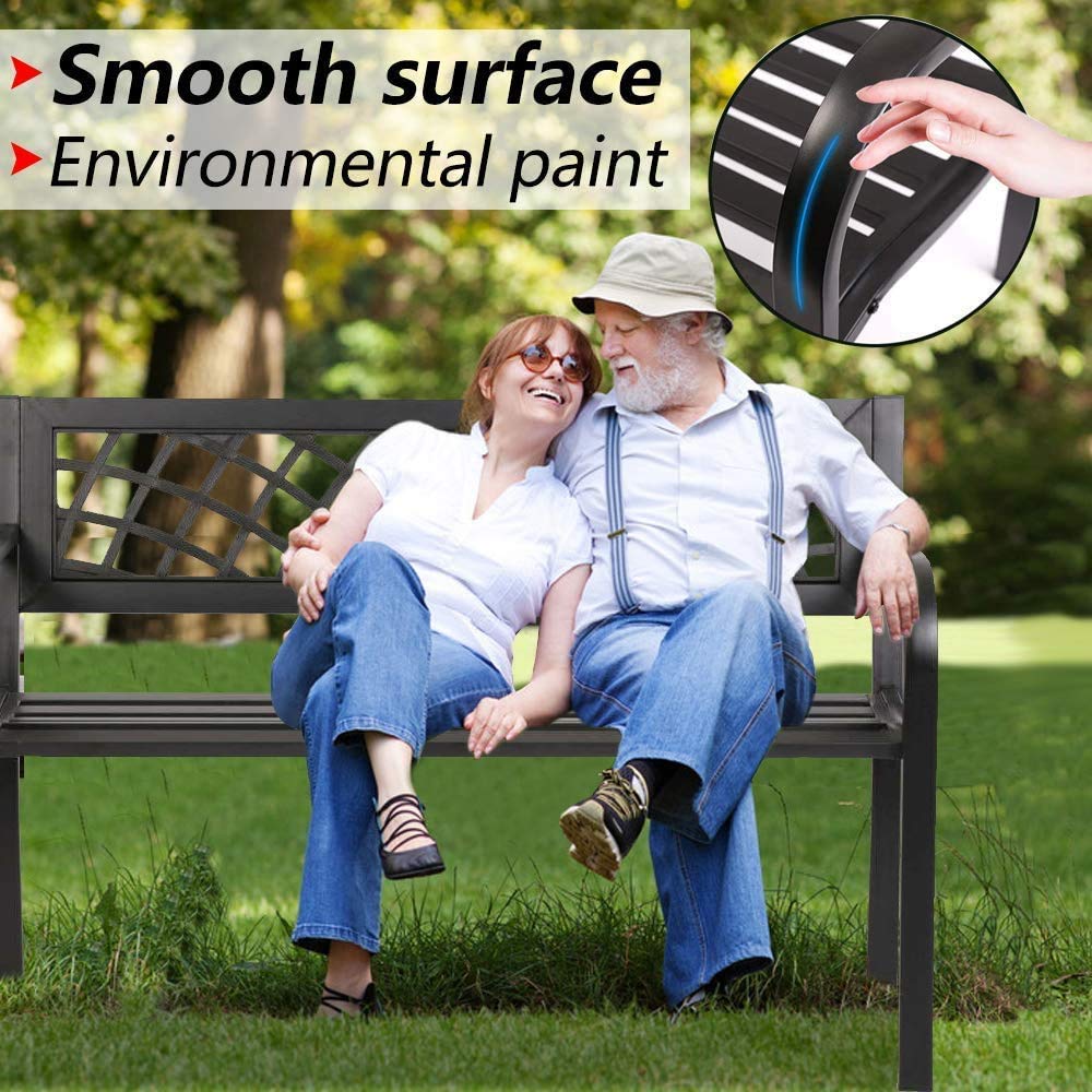 Black Metal Outdoor Patio Bench with Armrests A285