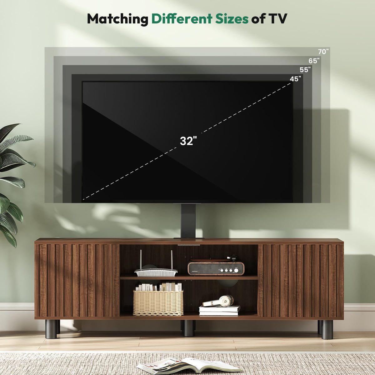 Walnut TV Stand with Mount for 65-75 Inch TV L17277